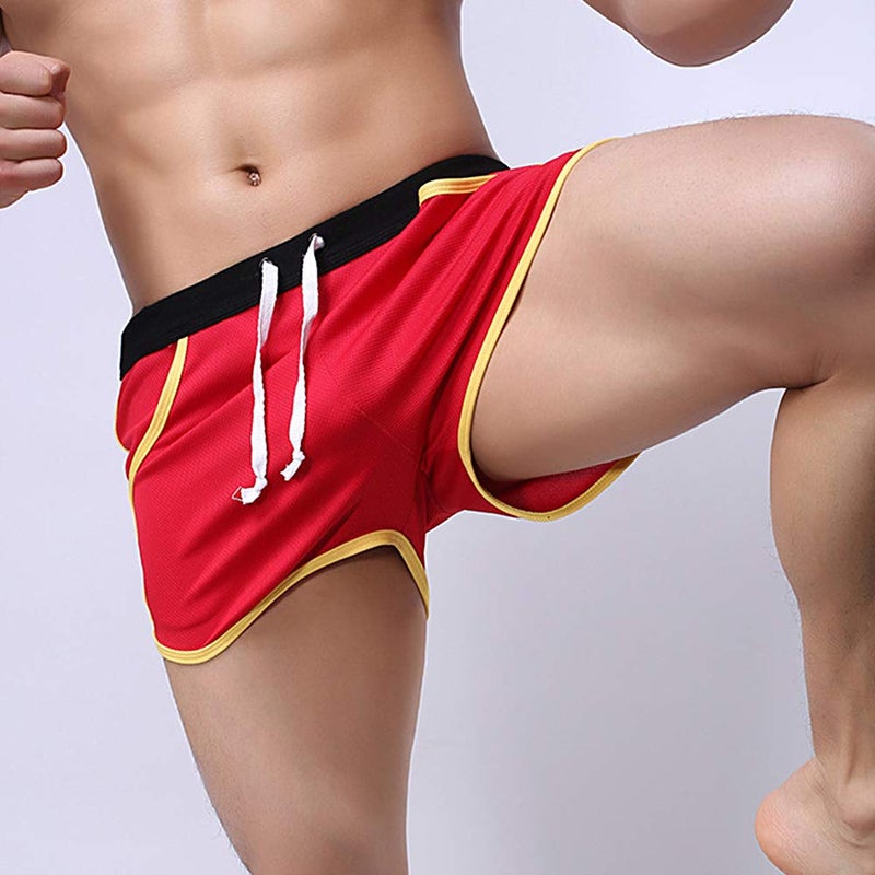 Rexcyril Men's Running Workout Bodybuilding Gym Shorts Athletic Sports Casual Short Pants Large Red - Image 2